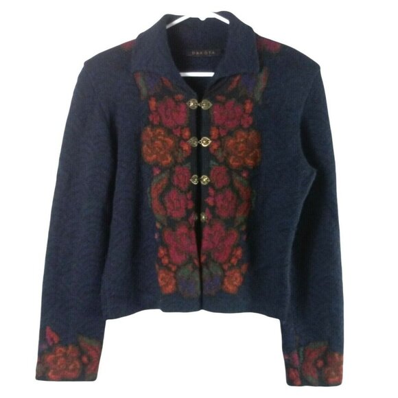 Dakota Womens Alpaca Hand Loomed Bolivia Cardigan Floral Hook Front Black L - Picture 6 of 7